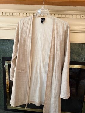 Eileen Fisher Light Beige Open-Front Linen Duster